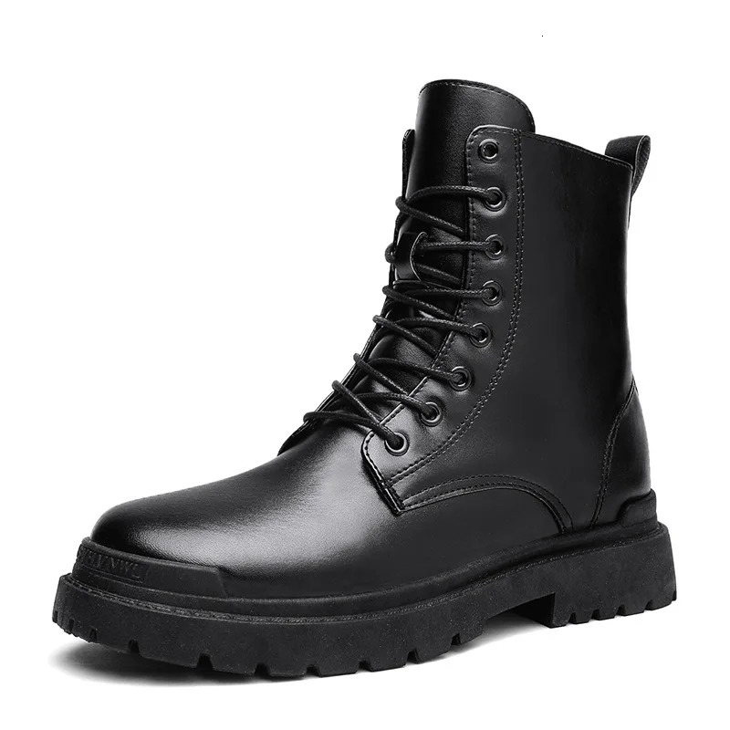 2025 Mens British-Style Chelsea Combat Boots Mid-Calf Leather Work Shoes Side Zipper Wide Fit Non-Slip Comfort Footwear for Men 250715