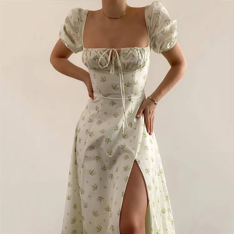 2024 Amazon Womens Fashion Spring New Printed French Floral Open-Back Slims Smooths Your Silhouette Tank Side Slit Dress dongdumaoyi