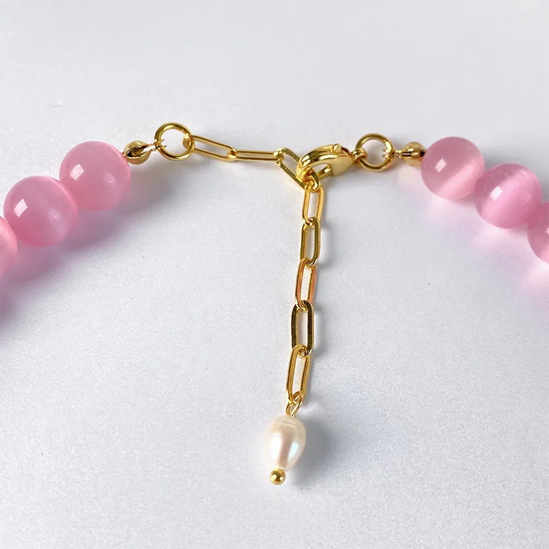 Pink stone beaded necklaces for women big baroque necklace summer holiday beach jewelry cute 2000s aesthetic jewelry 250712