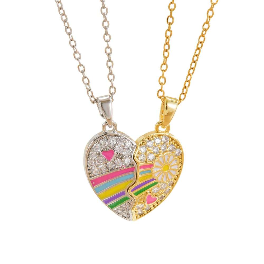 New Friendship Women's Heart Rainbow Necklace Set Personalized Best Friend Titanium Steel Collarbone Chain 648