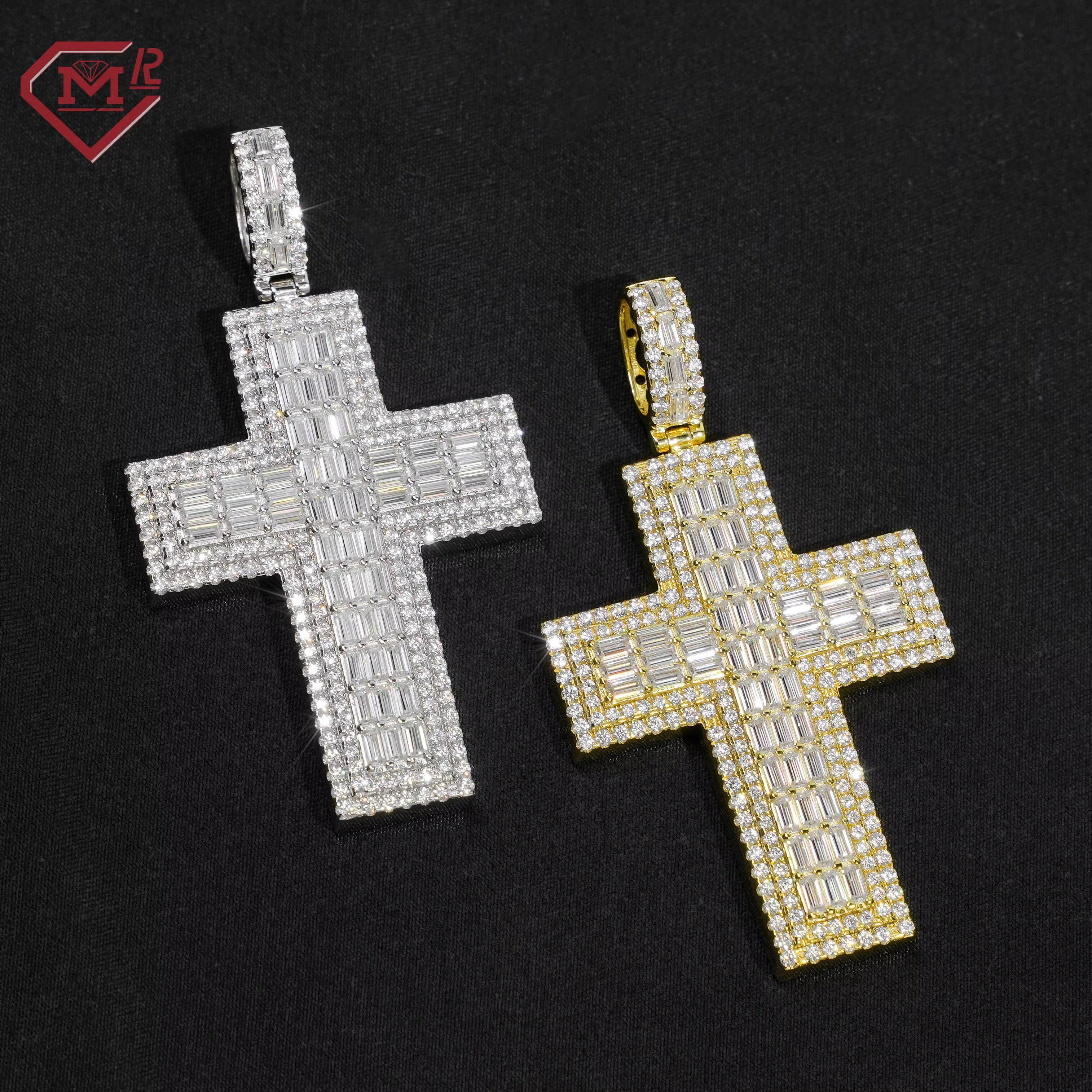 Pass Diamond Tester Moissanite Pendant Cross Baguette Hiphop S925 Custom Moissanite Pendant
