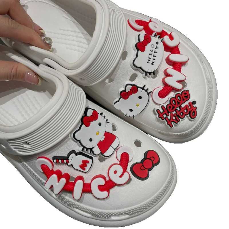 Sanrio Hot Fashion JIBBITZ Hello Kitty Shoe Decorations For Clogs Cute Cartoon PVC Shoe Charms With Chain Christmas Party Gifts w250716