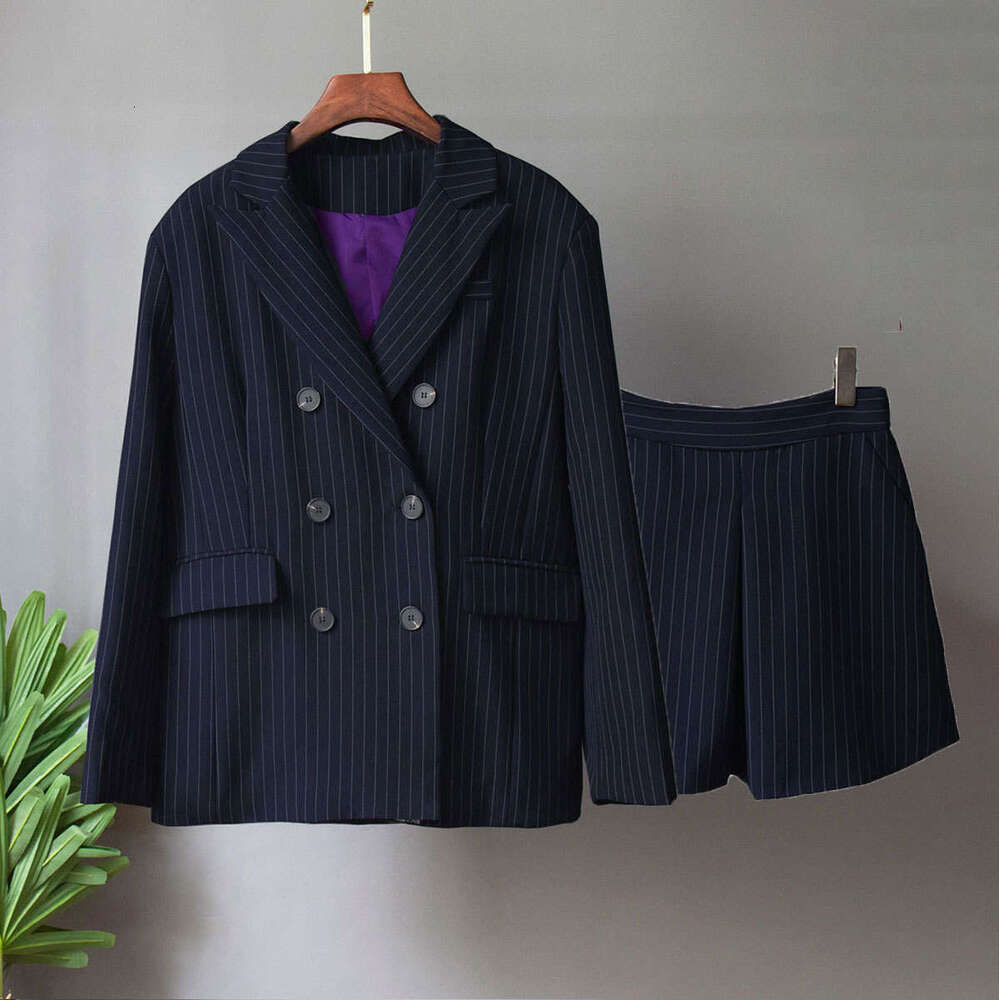 Striped Shorts Spring Loose Commuter Suit + Half Skirt Two-Piece Set B5