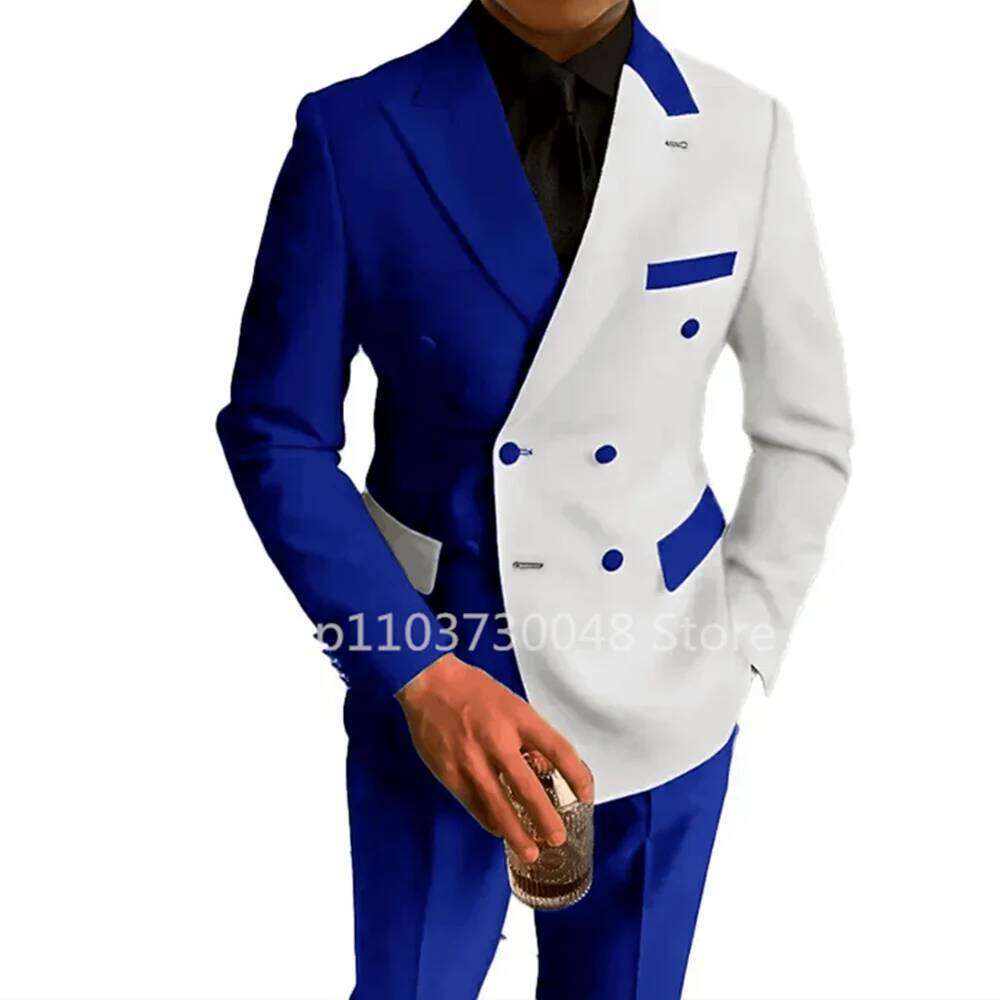 Fashion 2 Piece Wedding Men Suits Slim Fit Peak Lapel Double Breasted Blazer Pants Formal Business Groom Tuxedos Costume Homme