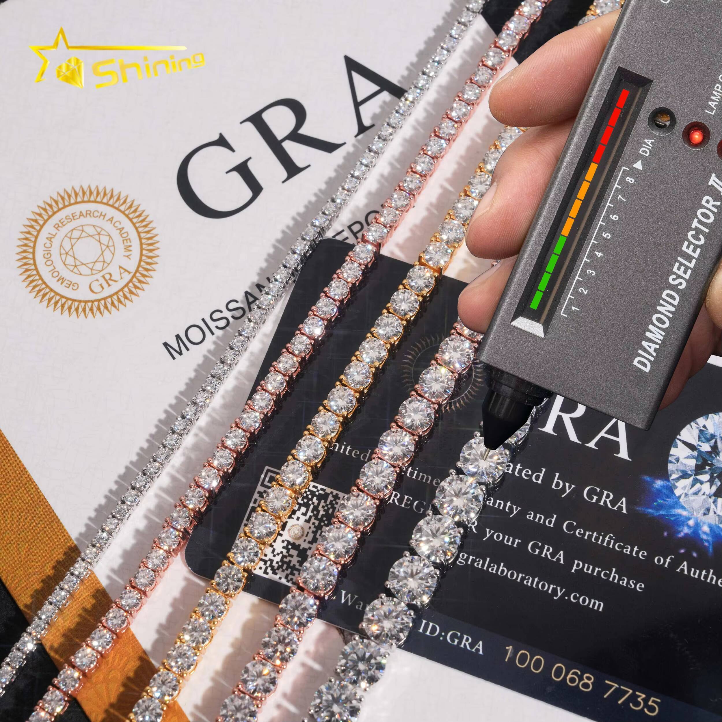 High Quality Pass Diamond Tester Hip Hop 925 Sterling Silver 2mm 3mm 4mm 5mm 6.5mm Moissanite Tennis Chain Bracelet