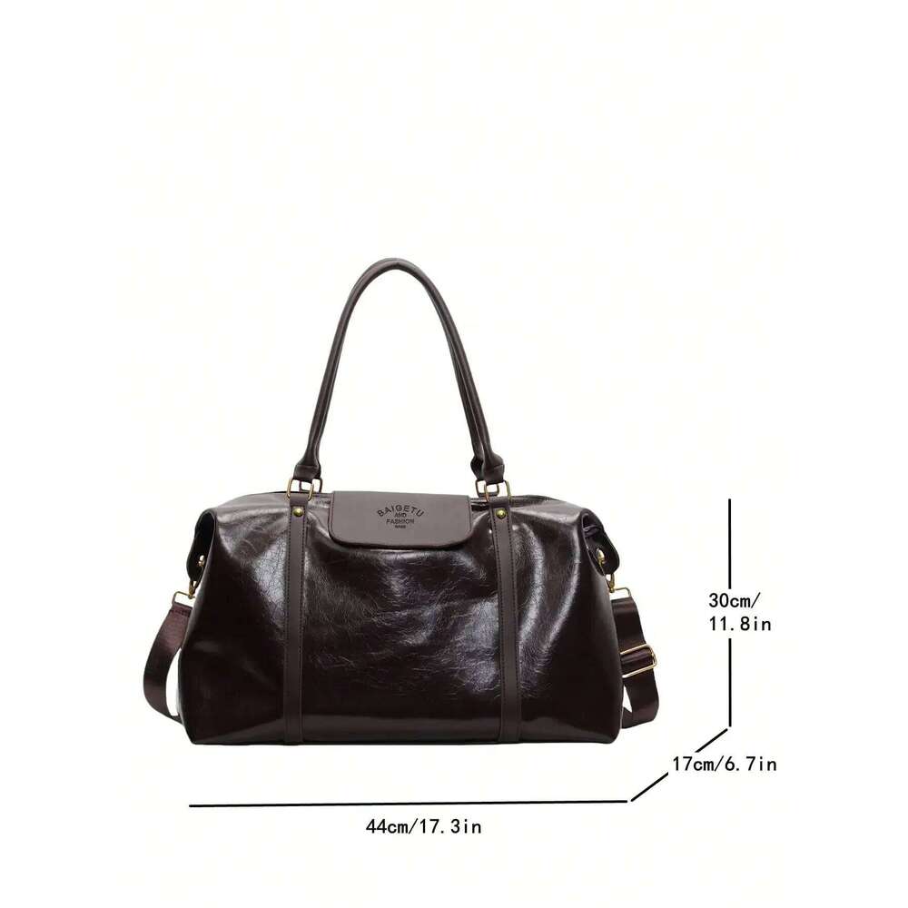 Fashion large capacity handbag Casual short trip travel Holiday gym tote bag, retro oil wax gloss PU leather crossbody bag