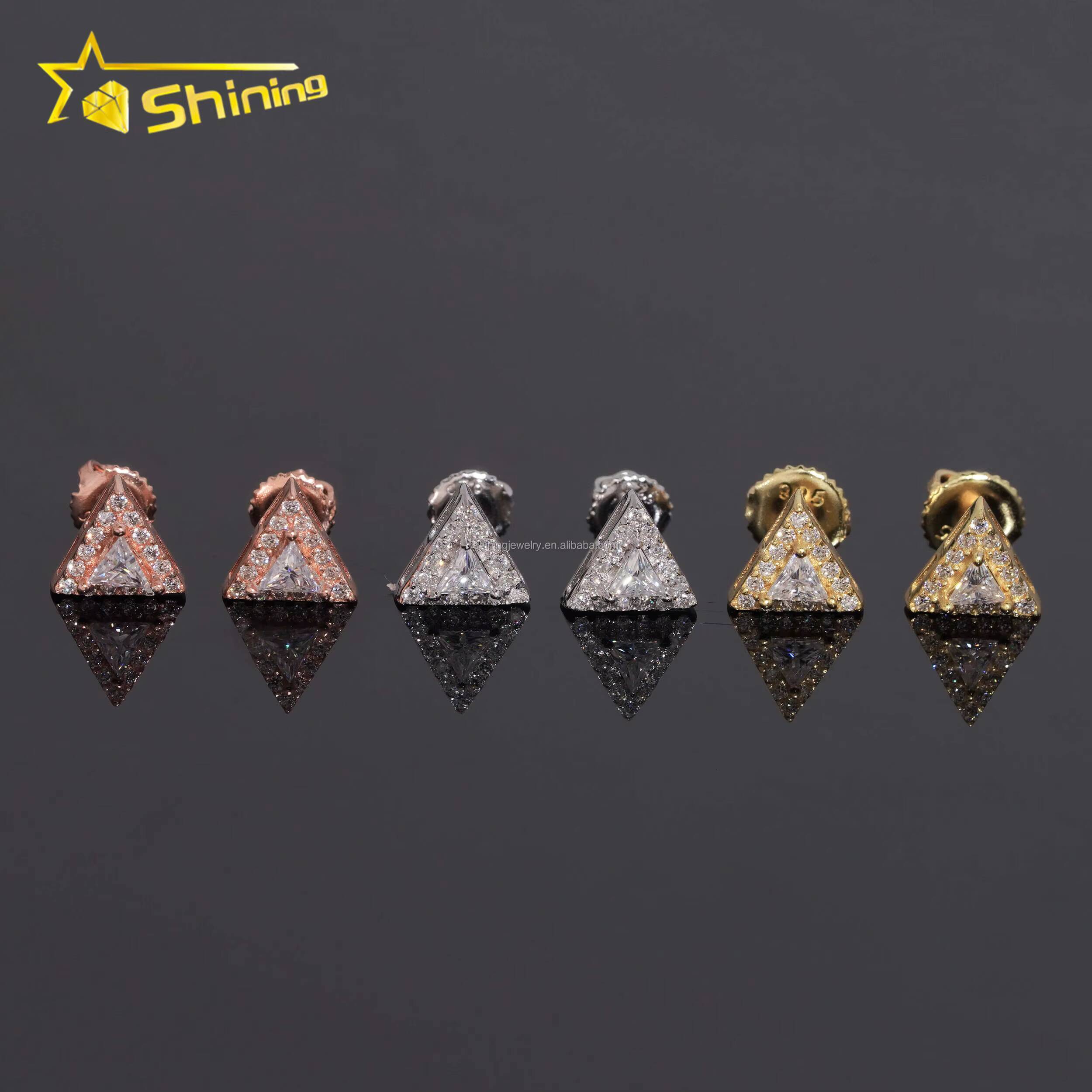 Drop Shipping Wholesale Price GRA Certificate Triangle Shape Style Man Hip Hop Iced Out 925 Silver VVS Moissanite Stud Earrings