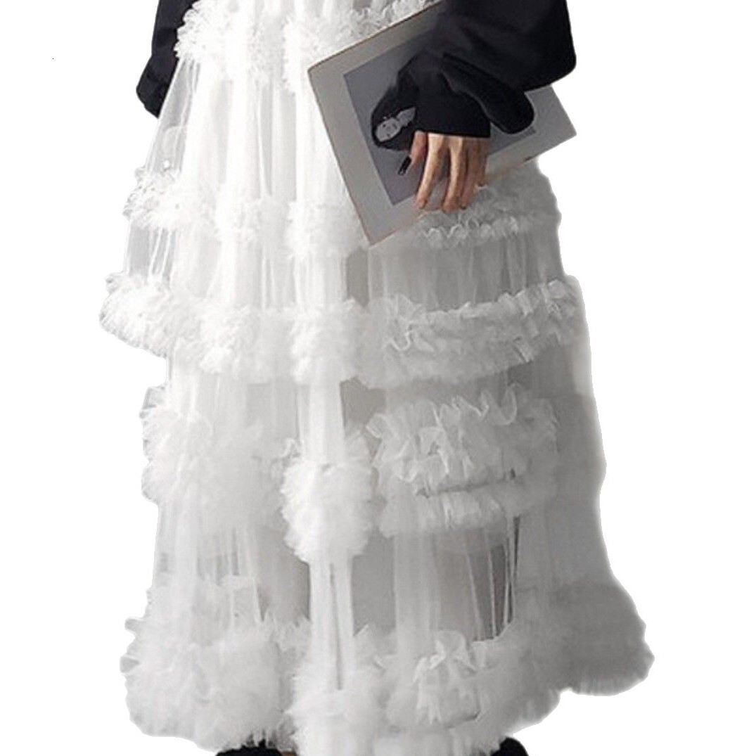 2025 New Multi-layer Heavy Craft Cake Skirt Puffy High Waist Versatile Solid Color A-line Flared Long
