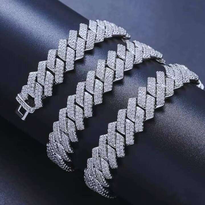 Top jewelry necklace bracelet8mm 10mm 12mm sterling Sier Necklace Gold Plated Iced Out Hiphop Spring Clasp Moissanite Dia Cuban Link Chain