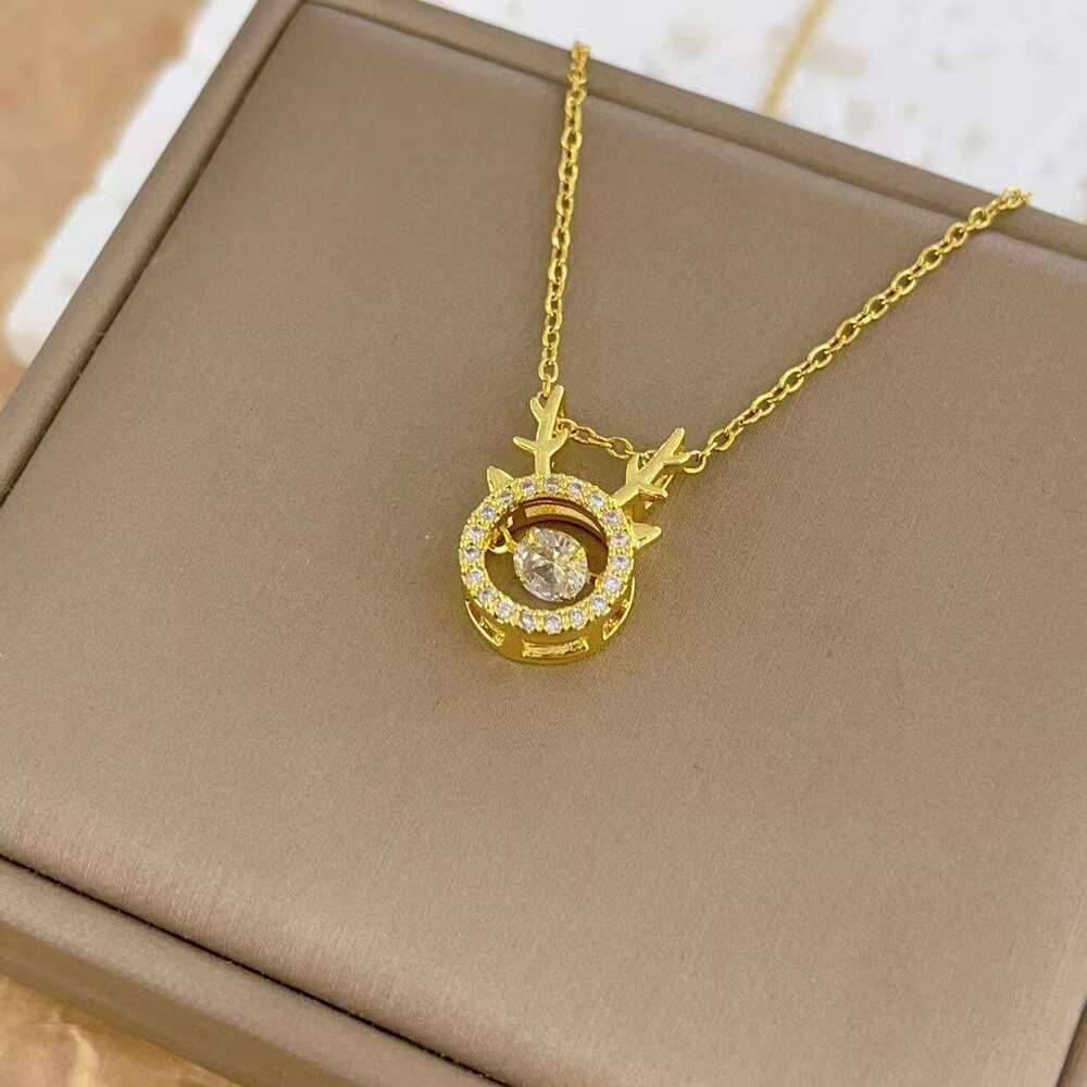 Light Deer Titanium Steel For Women, Elegant Dia-Encrusted Pendant, Simple Versatile Jewelry, Collarbone Chain Necklace A67