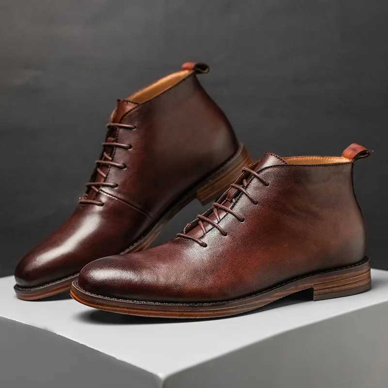 Retro Ankle Boots For Men High Quality Genuine Leather Shoes Elegant Lace Up Business Office Footwear W250716
