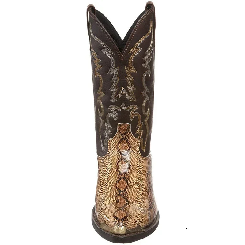 Retro Men Women Boots Golden Head Snake Skin Faux Leather Winter Shoes Embroidered Western Cowboy Boots Unisex Footwear Big Size 250715
