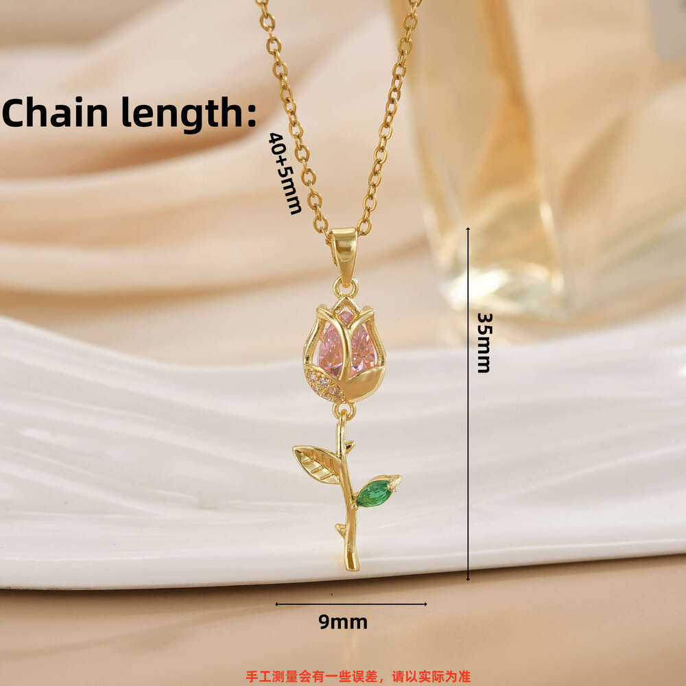 Summer Fresh Romantic Rose Flower Elegant Light Gorgeous Accessory High-End Versatile Non-Fading Necklace B77