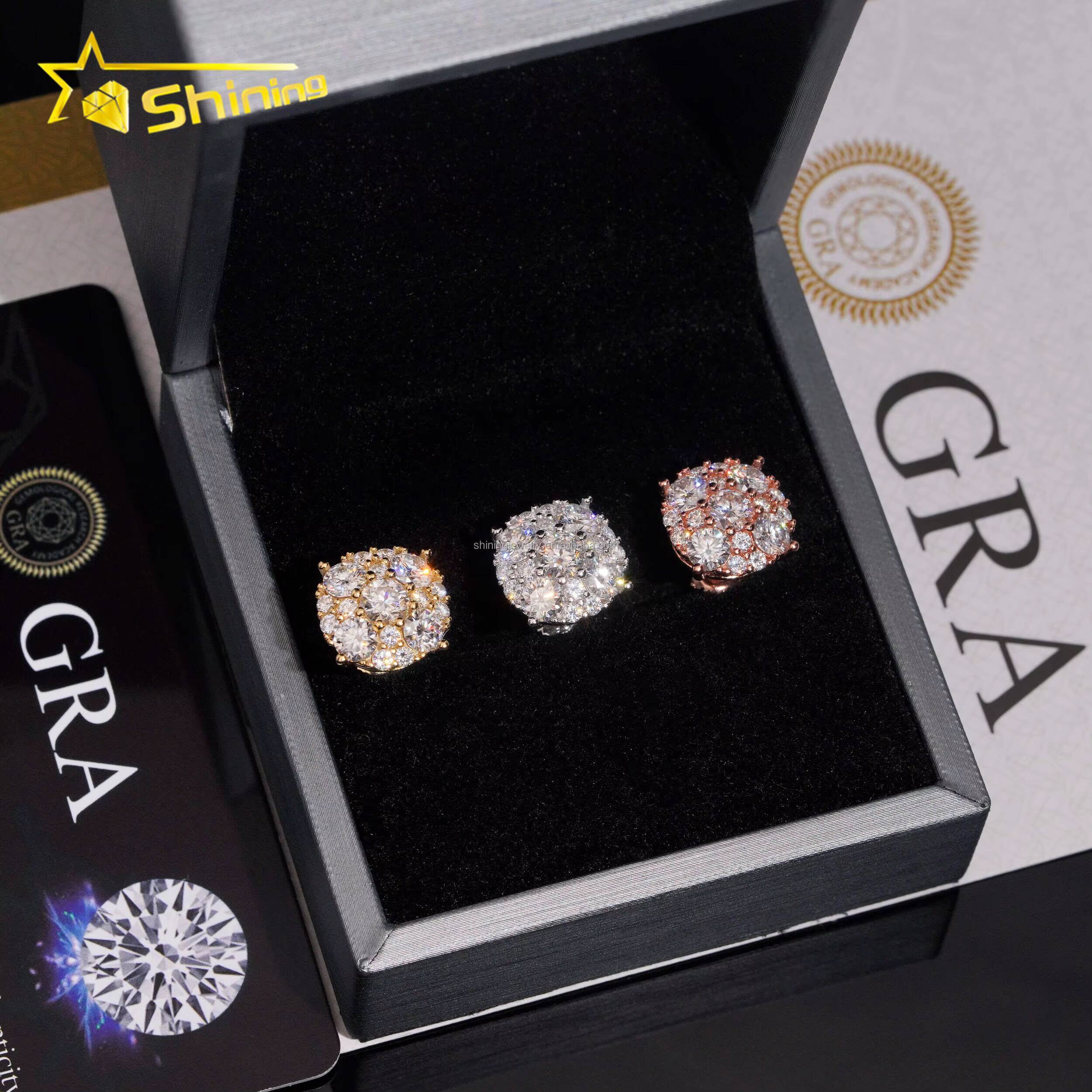 Luxury Fire Hot Selling Fire Moissanite Stud Earrings GRA Certified 925 Sterling Silver Unisex Jewelry 925 Round Stud Earrings