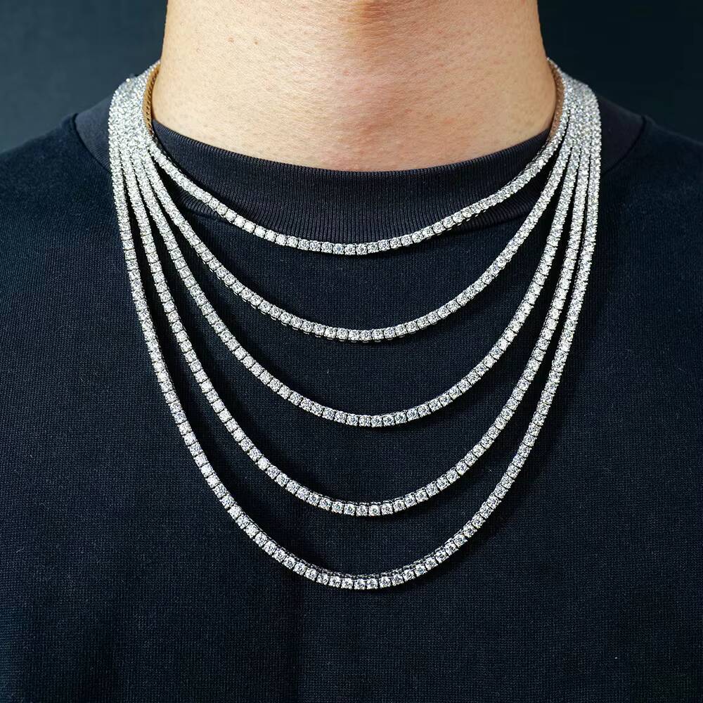 Xingyue Custom High Quality Mens Hip Hop Jewelry 3mm 16-24inch S925 Silver Iced Out Tennis Chain Mossanite Moissanite Necklace