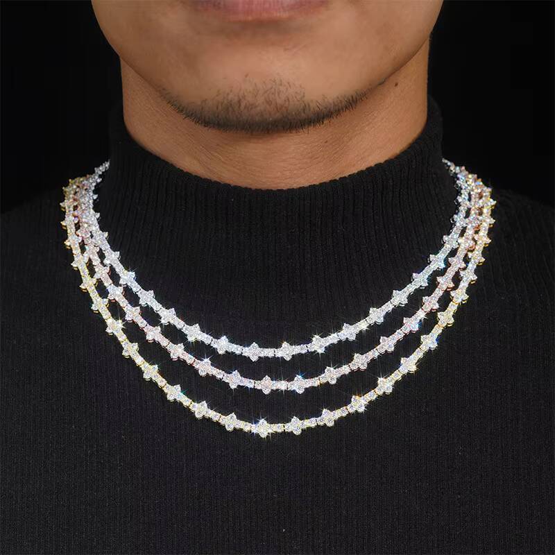 New Arrival 925 Sterling Silver Iced Hip Hop Jewelry VVS Moissanite Diamond Cross Tennis Chain Bracelet for Men and Women