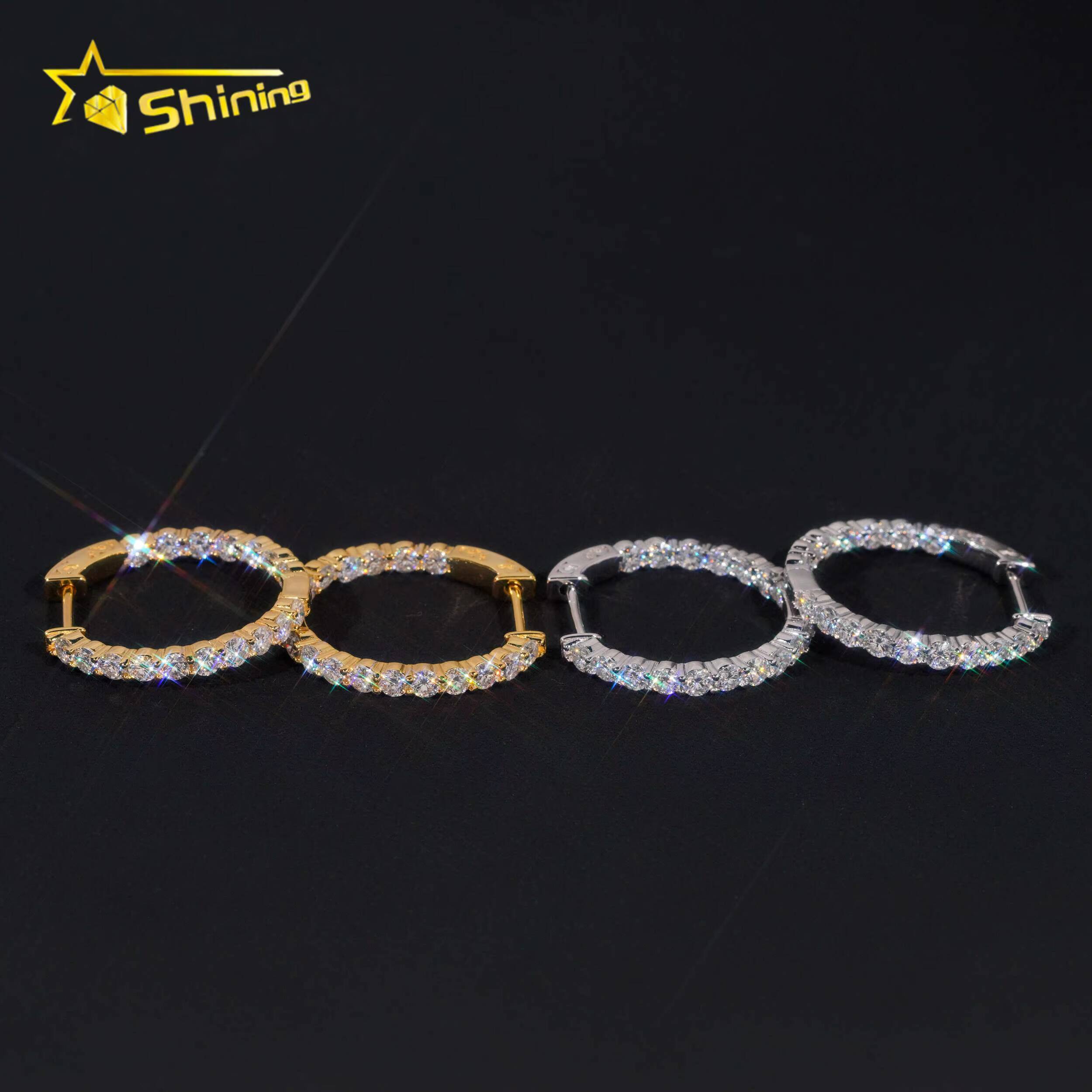 Ready to Ship Hip Hop Jewelry 925 Silver Gold Plated Inner Fully Iced Out Moissanite Stud Earrings Hoop Earrings With GRA
