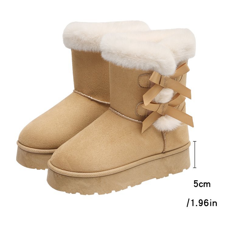 Free delivery designer fashionable plus size snow boots winter new style with plush and thick bow tie