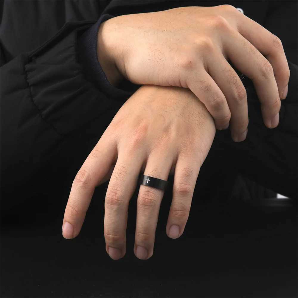 EUEAVAN Hip Hop Cross Couple Rings Women Men Stainless Steel 6mm/8mm Religious Christian Finger Ring Punk Party Jewelry Gifts S250716