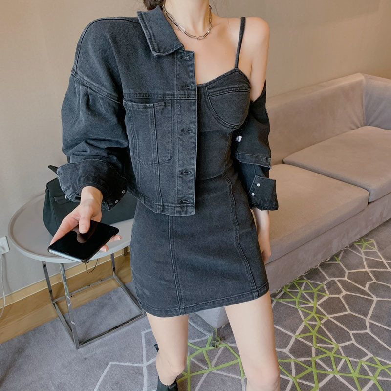 2025 New Women's Spring Summer Design Sense Niche Denim Dress High Waist Strap Bodycon