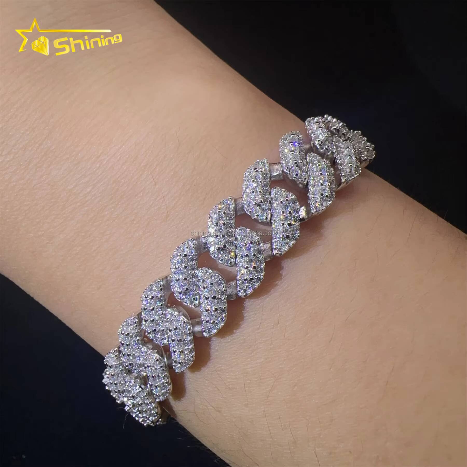 Fashion Rapper New Arrivals Hip Hop 10mm 2Rows Jewelry VVS1 Moissanite Iced Out GRA Certificate S925 Silver Bracelet Man
