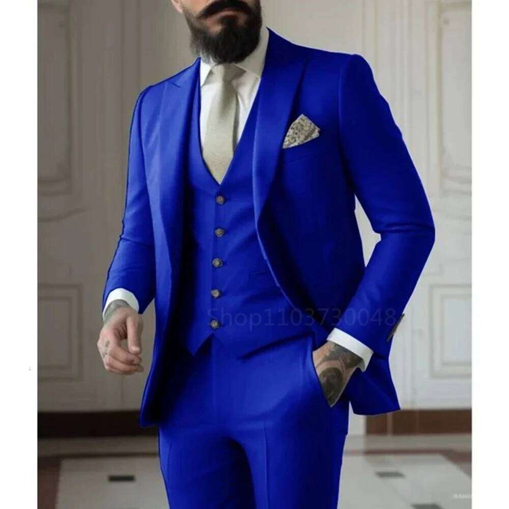 High Quality 3 Piece Men Suits Smart Casual Single Breasted Slim Fit Blazer Vest Pants Elegant Solid Costume Homme For Party