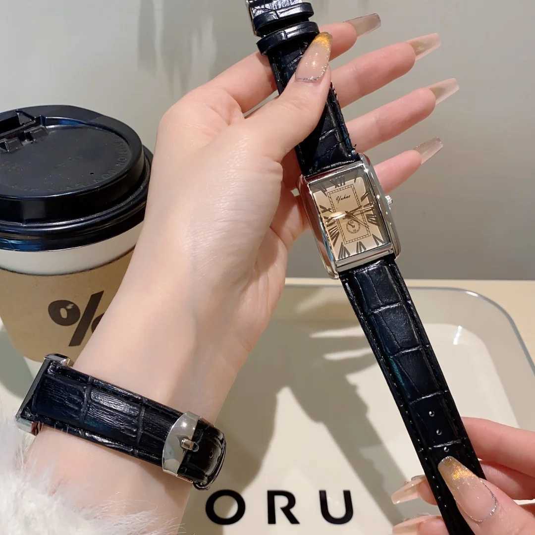 Retro Vintage Square Quartz Analog Silver Tone Case Crocodile Pattern Brown Leather Business Casual Dr Wrist Y250715