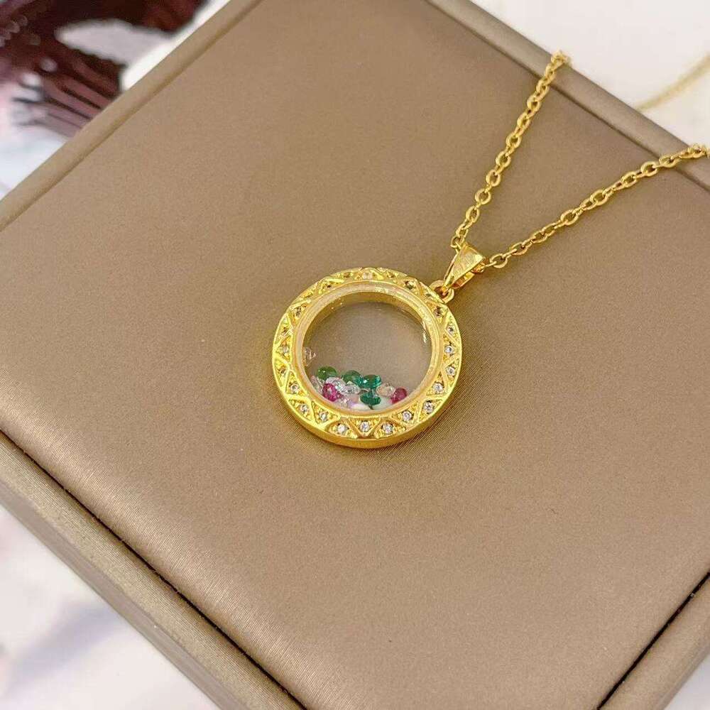 New Design Round Glass Photo Frame Pendant Fashionable Non-Allergenic Non-Fading Necklace For Women Titanium Steel Collarbone Chain 21D