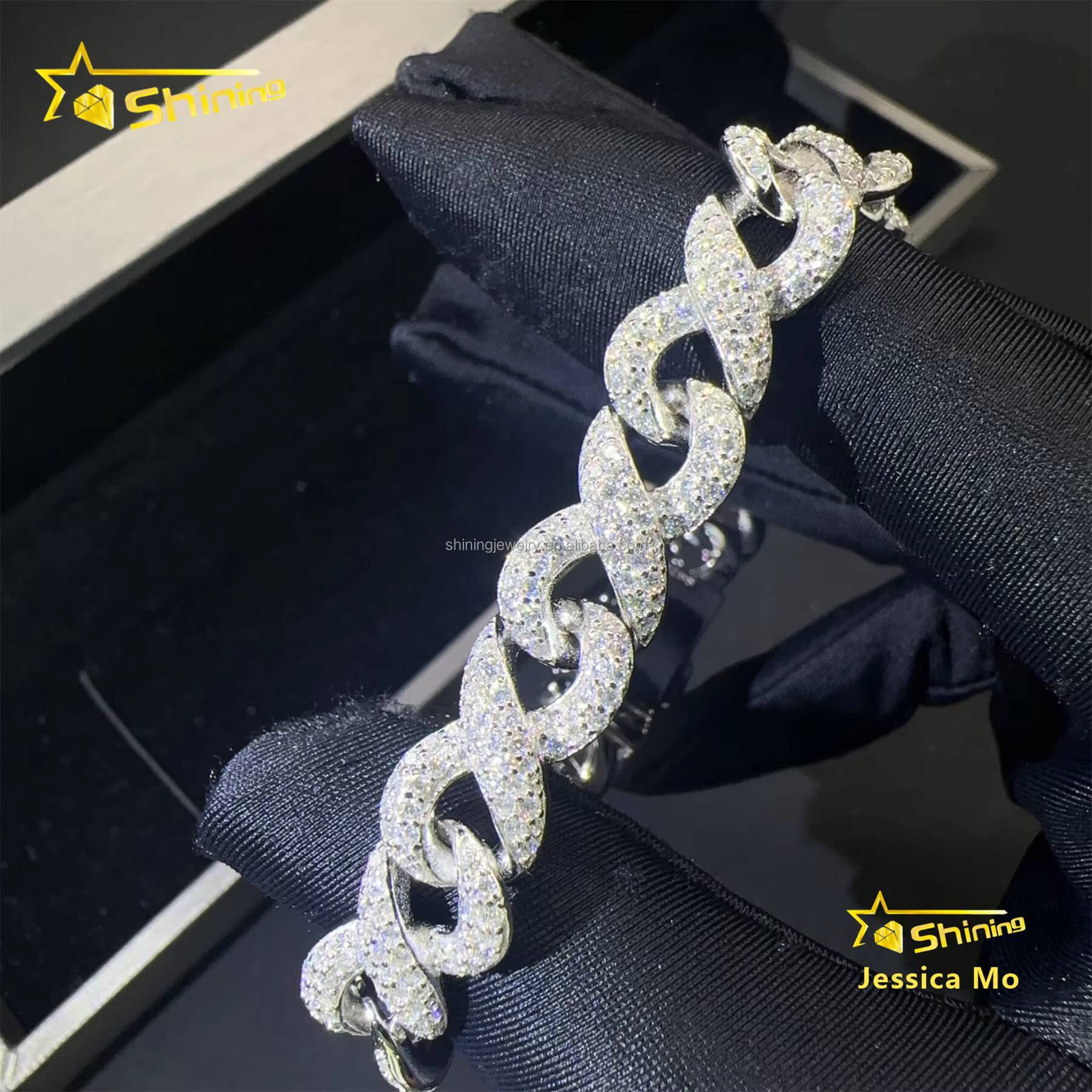 New Design Hip Hop Fashion Jewelry 10mm VVS1 Moissanite Iced Out GRA Certificate S925 Silver Infinity S925 Cuban Bracelet Man
