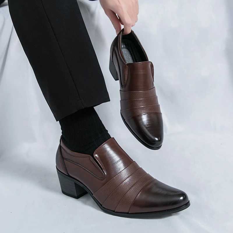 Leather Men Dress Shoes High Heel British Mens Elevator Business Shoes Wedding Party Mens Oxford Footwear Increasing Loafers W250716