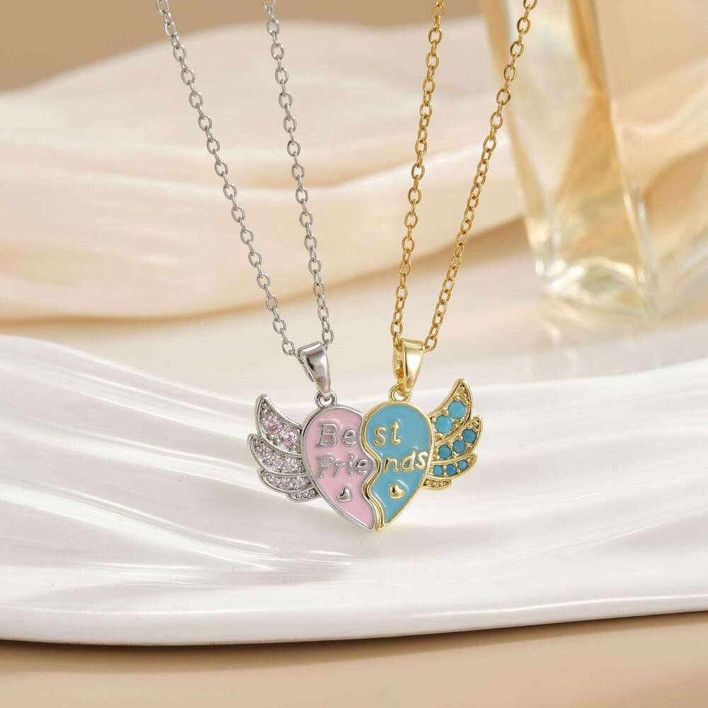 New Letter Best Friends Heart Splicing Bestie Necklace Wing Pendant 079