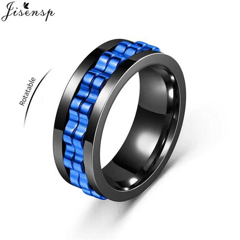 Anti Stress Rotatable Gear Chain Stainless Steel Ring for Men Punk Black Anxiety Spinner Fidget Rings Rock Biker Jewelry Gifts S250716
