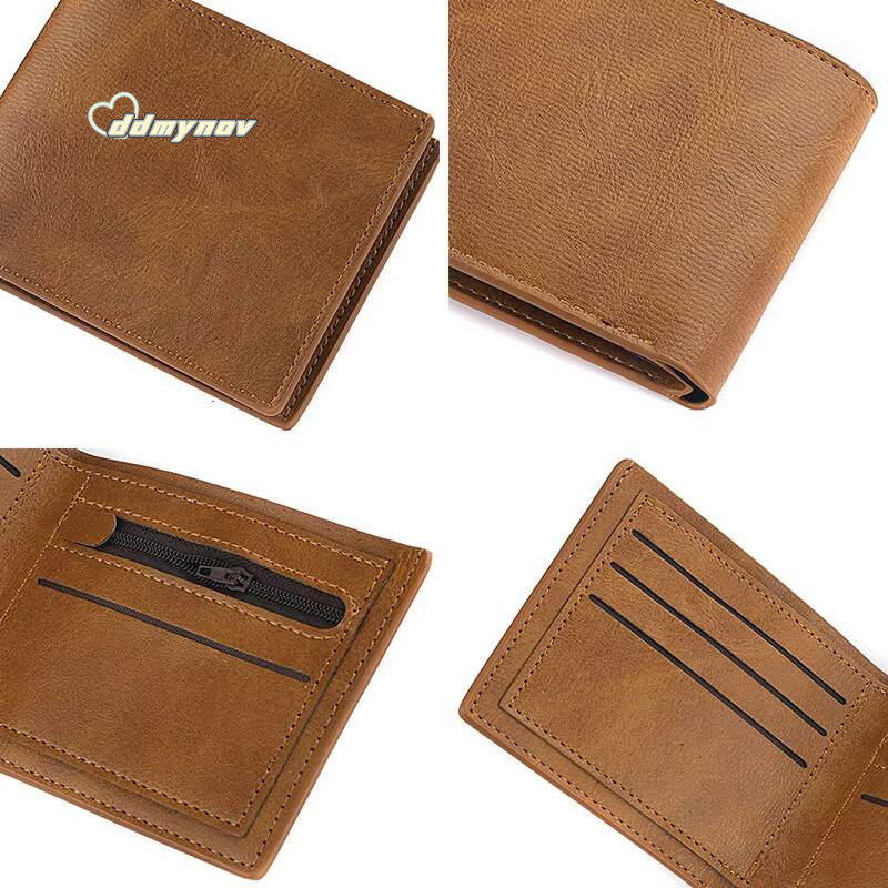 Retro Mens Multiple Pockets Classic Business PU Leather Zipper Credit Card Wallet Two -fold Horizontal Money Clip ddmynov