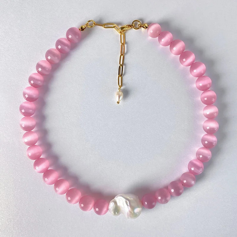 Pink stone beaded necklaces for women big baroque necklace summer holiday beach jewelry cute 2000s aesthetic jewelry 250712