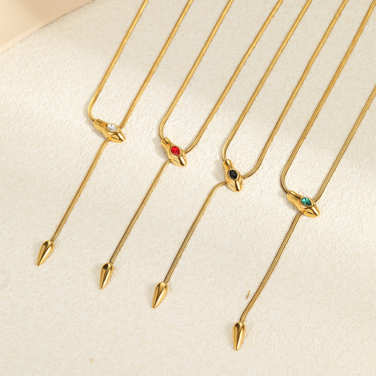 Newly Launched Stylish and Versatile European and American Fashion Individualistic Snake shaped Thin Snake Chain Stainless Steel Necklace with Zircon 