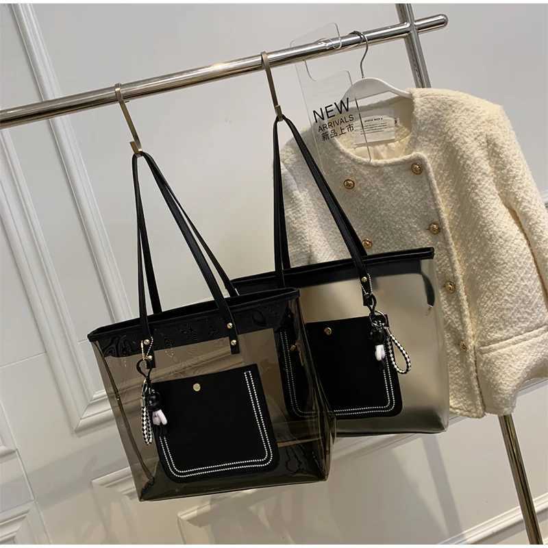 Clear Jelly Shoulder Bag For Women Commuting Zipper Large Capacity Tote Bag High-end Texture Underarm Purses Handbag