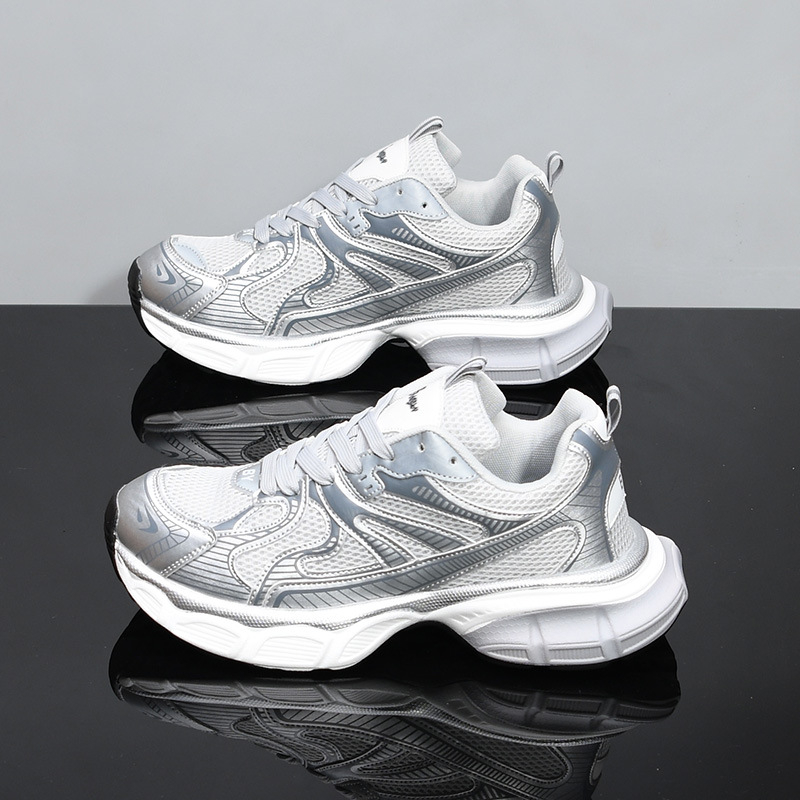 hot free shipping designer Running Shoes Fashionable versatile mens shoes breathable comfortable thick soled height increasing shoes Gold Silver