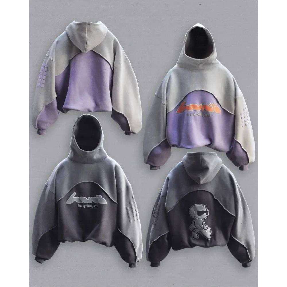 Y2K Hoodie Foam printing Splicing Design Pullover high quality Oversized sweatshirt vintage Men women fashion Hip Hop streetwear