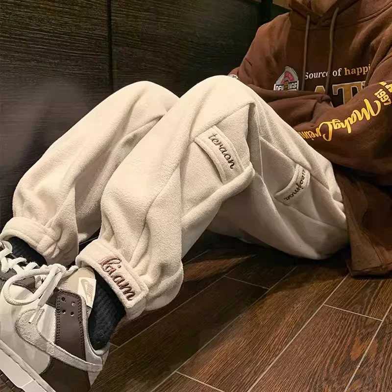 2025 New Vintage Thickened Fleece Sweatpants for Men Letter Baggy Joggers Trousers Casual Y2K Streetwear Mens Pants y250716