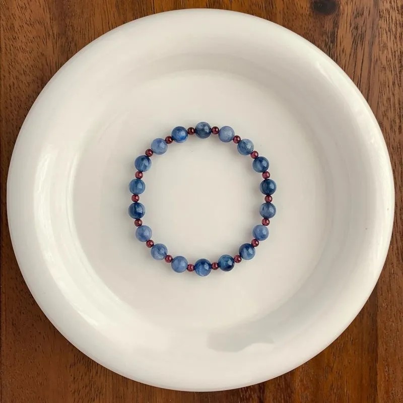 New Chinese Style S925 Sterling Silver Natural Blue Kyanite Beaded Necklace, Garnet Crystal Clavicle Chain, Oriental - style Jewelry