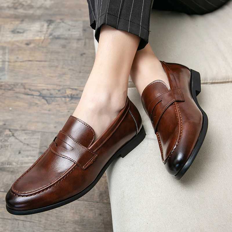 Luckman Mens Dress Shoes PU Leather Fashion Men Business Dress Loafers Pointed Shoes Y250715