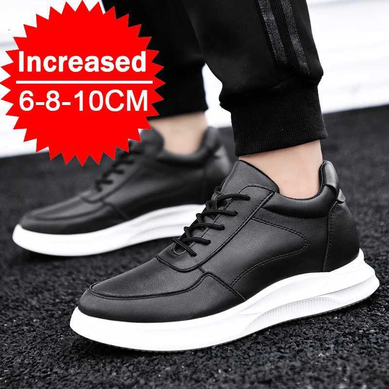White Leather Sneakers with Thick Soles Men Shoes Outdoor Men Formal Shoes Invisible Inner Height Increasing Mens Shoes 6/8 CM W250716