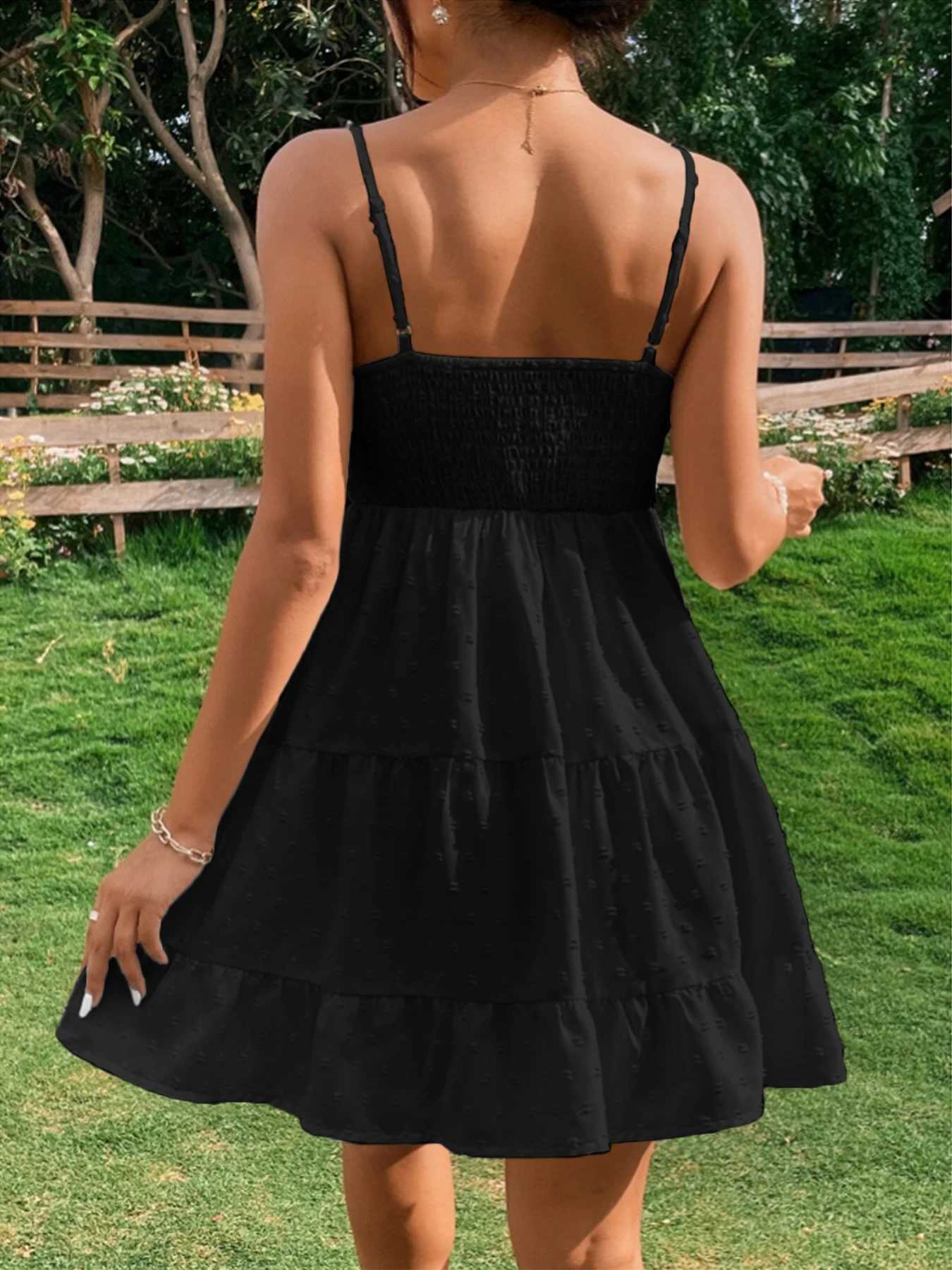 Summer Womens Sexy Waist-Cinching Ruffled Plain Color Sleeveless Camisole Dress R250716