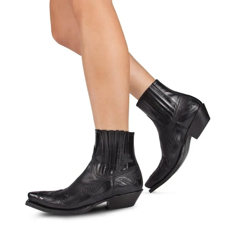 Western Cowboy Boots For Men Women Size 35-48 Embroidery n Pointed Shoes Mens Ankle Boots Unisex Leather Boots 250715
