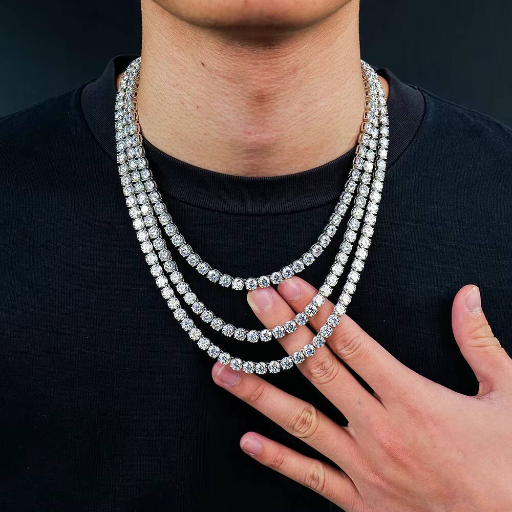 Custom Wholesale Mens 6mm Ice Out Hip-Hop Necklace Sterling Silver 925 Gra Tennis Lab Diamond Mossanite Moissanite Chain