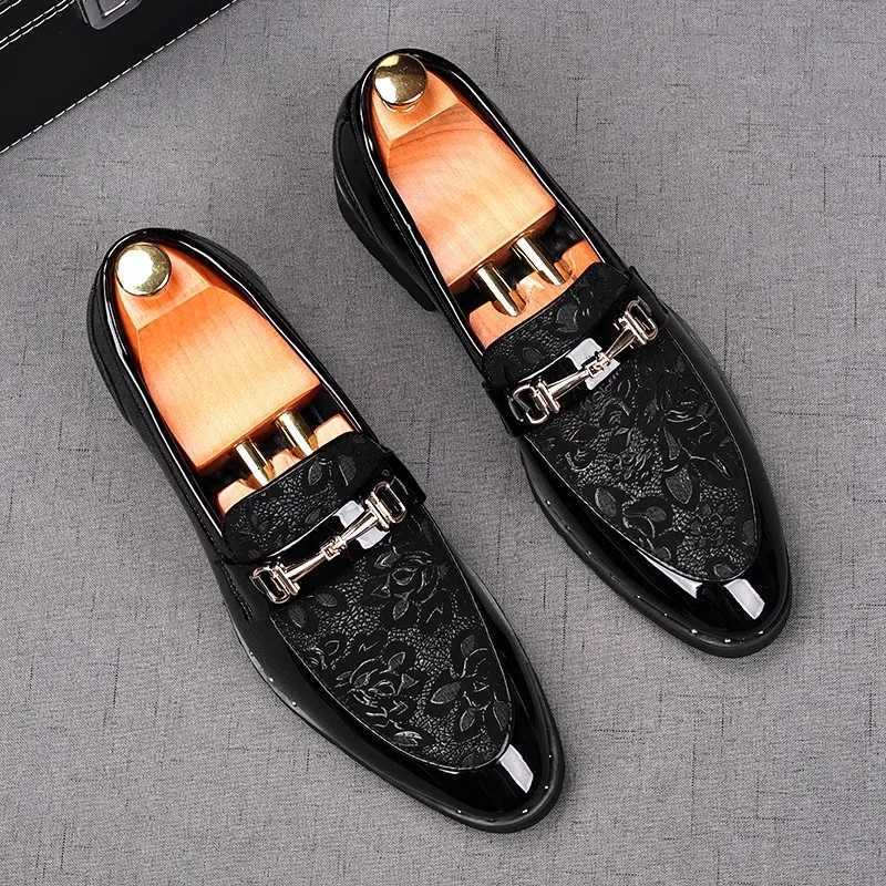 Black Carved Luxury Men Pu Leather Shoes Fashion Male Metal Buckle Bow Knot Decor Increased Loafers Business Casual Shoes W250716