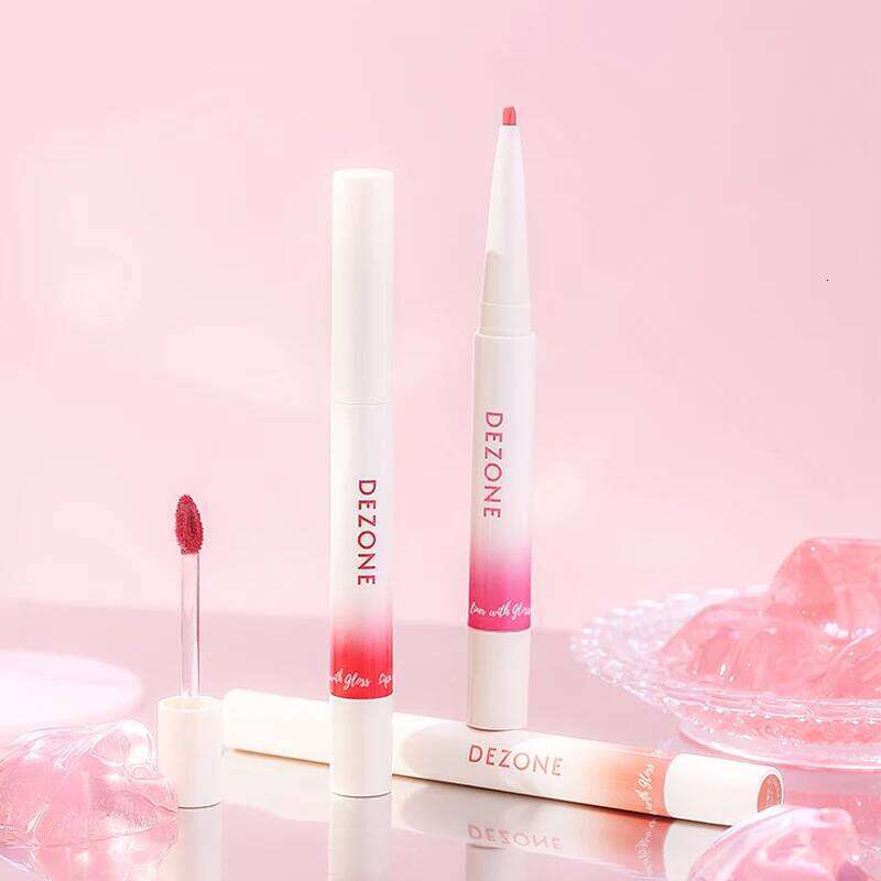 DEZONE Dual-ended Glossy Glaze Mirror Lipstick Liquid Liner Non-Stick Lip Pencil Moisturizer Cosmetics With Vitamin E