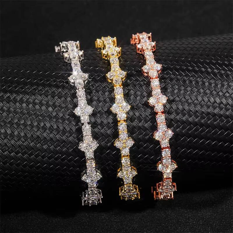 New Arrival 925 Sterling Silver Iced Hip Hop Jewelry VVS Moissanite Diamond Cross Tennis Chain Bracelet for Men and Women