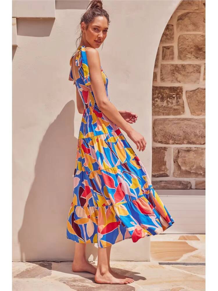 2024 Summer Womens New Fashionable Printed Sexy Sleeveless Hot Girl Strap Long Casual Comfortable Dress For Women dongdumaoyi