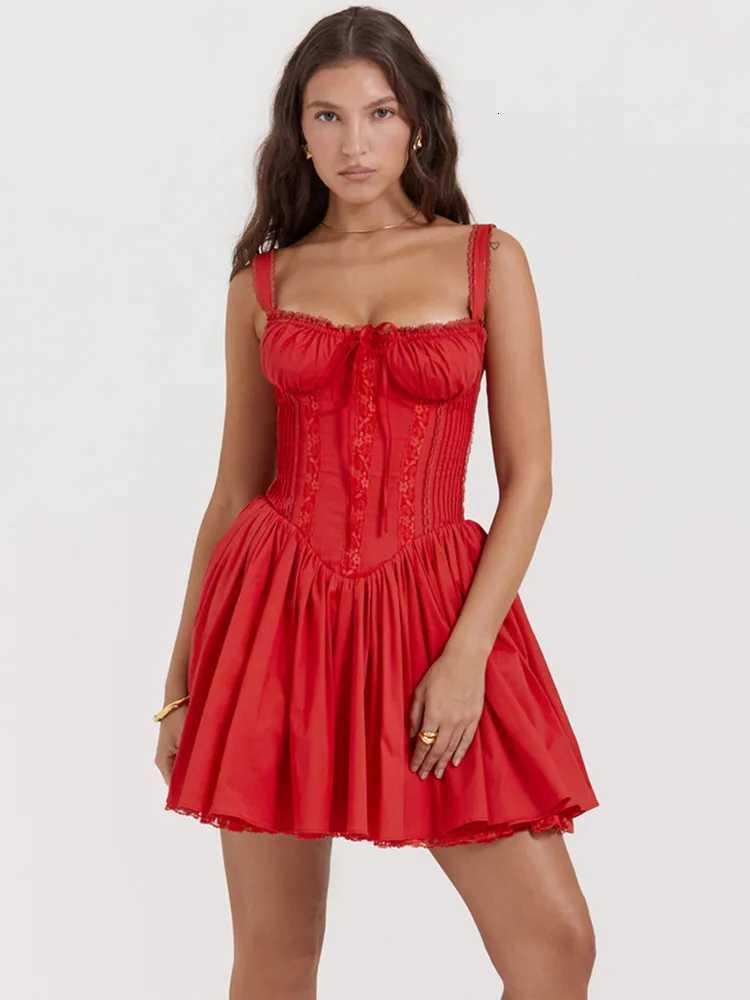 Articat Sexy Spaghetti Strap Bodycon Women Dress Lace Patchwork Camisole Skirt Waist Backless Dress Female Party Club Dresses R250716